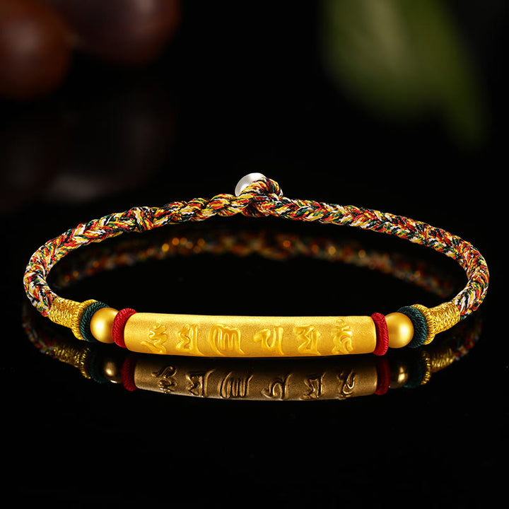 Bracelet tressé à huit fils en or 999 tibétain avec Buddha Stones Om Mani Padme Hum, fabriqué à la main, avec nœud de paix et porte-bonheur