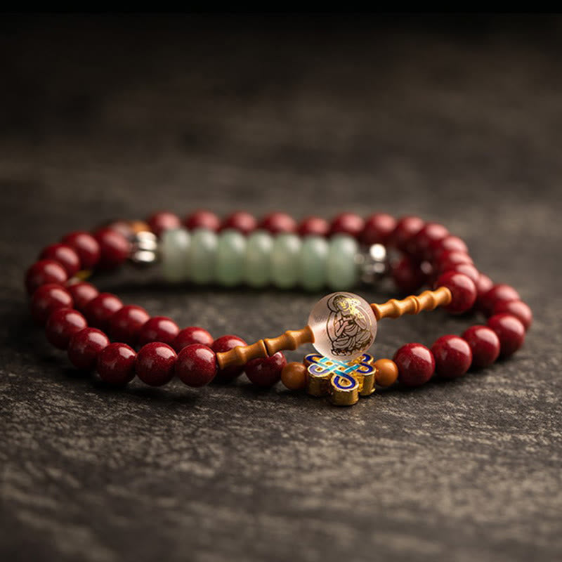Buddha Stones Zodiaque chinois Bouddha natal Agate rouge Petite feuille Bois de santal rouge Cinabre Amulette Bénédiction Double Bracelet enroulé