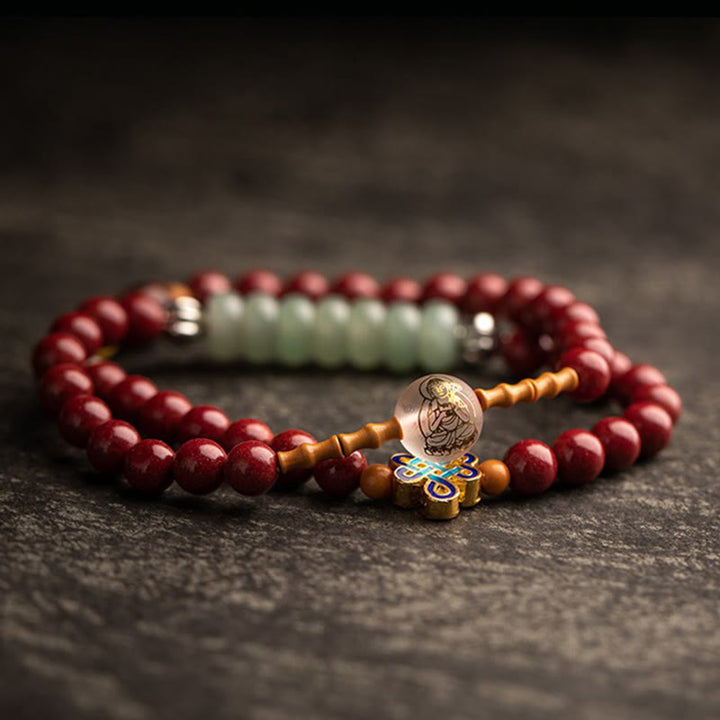 Buddha Stones Zodiaque chinois Bouddha natal Agate rouge Petite feuille Bois de santal rouge Cinabre Amulette Bénédiction Double Bracelet enroulé