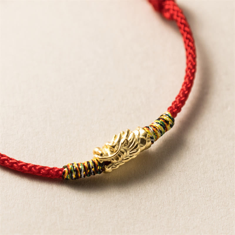 Bracelet en corde rouge avec Buddha Stones en argent sterling 925 Année du Dragon Chance Force - Or (Tour de poignet 14-21 cm) - image 1
