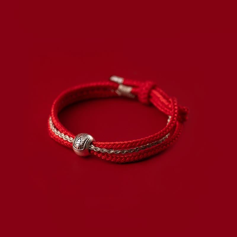 Bracelet en corde tibétain en argent sterling 925 Buddha Stones et déesse de la richesse et de la chance Zakiram