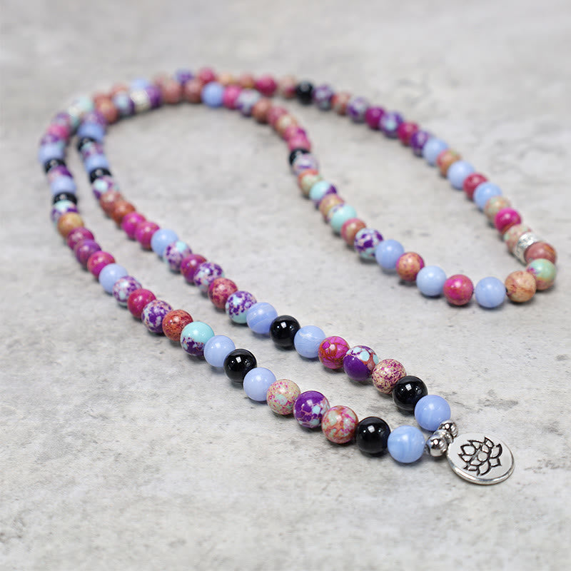 Buddha Stones Miano Naturel Violet Véritable Pierre Lotus Mala