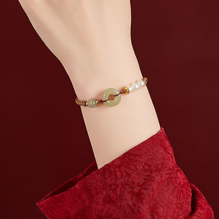 Bracelet porte-bonheur avec boucle de paix et perles de jade Hetian naturelles de Buddha Stones