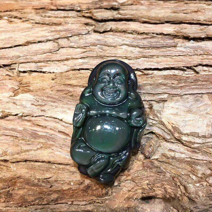 Collier pendentif Bouddha rieur en obsidienne arc-en-ciel naturelle pour la paix intérieure - image 9