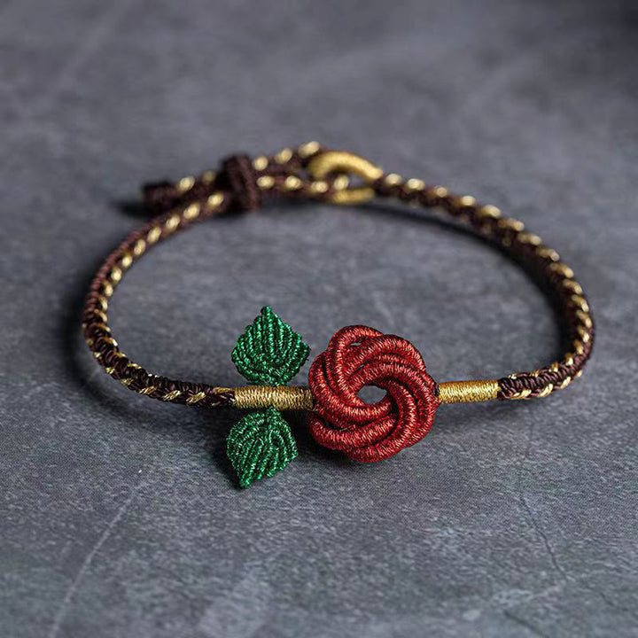 Bracelet fait main en corde de fleur de rose Buddha Stones et huit fils, nœud de paix, porte-bonheur