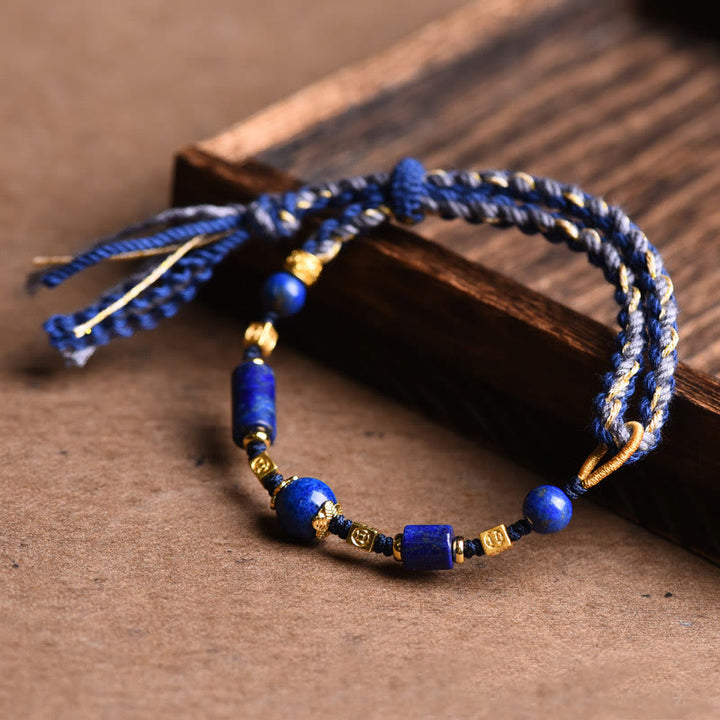 Bracelet en cordelette faite main avec perles de lazurite et de lapis-lazuli naturels et Buddha Stones - image 0