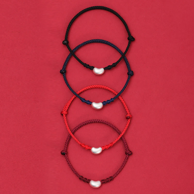 Bracelet tressé fait main en argent sterling 999 avec motif de haricot et Buddha Stones