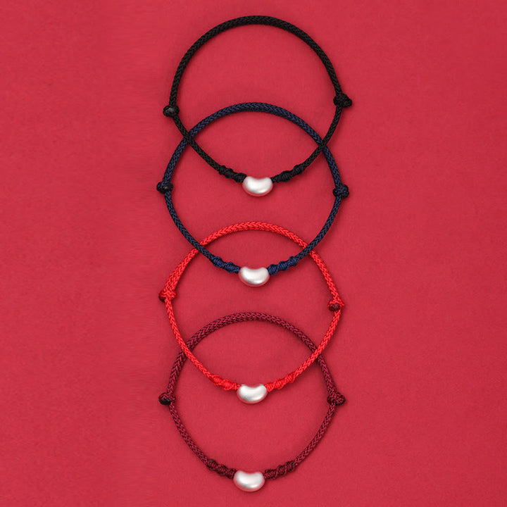 Bracelet tressé fait main en argent sterling 999 avec motif de haricot et Buddha Stones