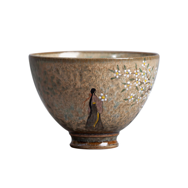 Buddha Stones Jingdezhen peintes à la main en porcelaine au four Ru Hanfu Girl Flower Ceramic Teacup Kung Fu Tea Cups
