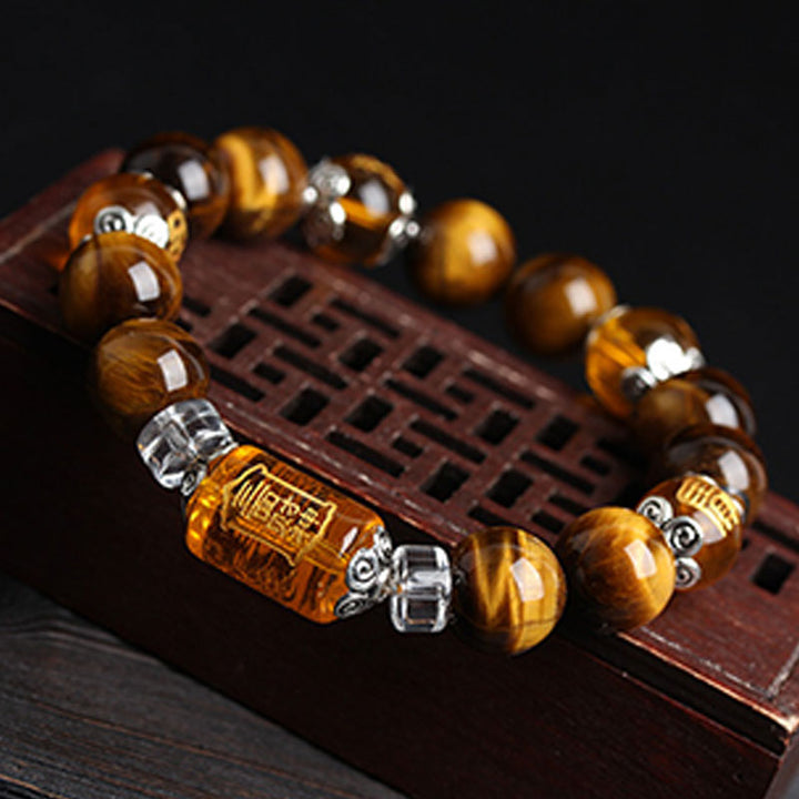 Bracelet de prospérité en perles d'œil de tigre et Buddha Stones