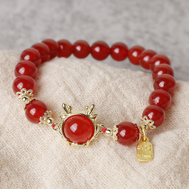 Bracelet de réussite avec boucle de paix en jade et agate rouge de l'année du dragon et des Buddha Stones