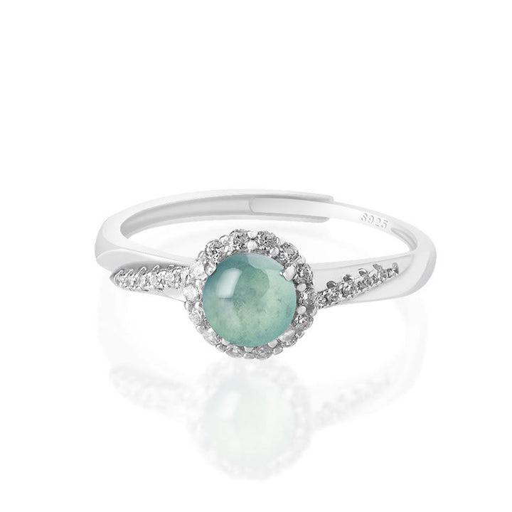 Bague ajustable en argent sterling 925 Buddha Stones et jade rond pour la chance et la prospérité - Jade (Prospérité ♥ Abondance) - image 0