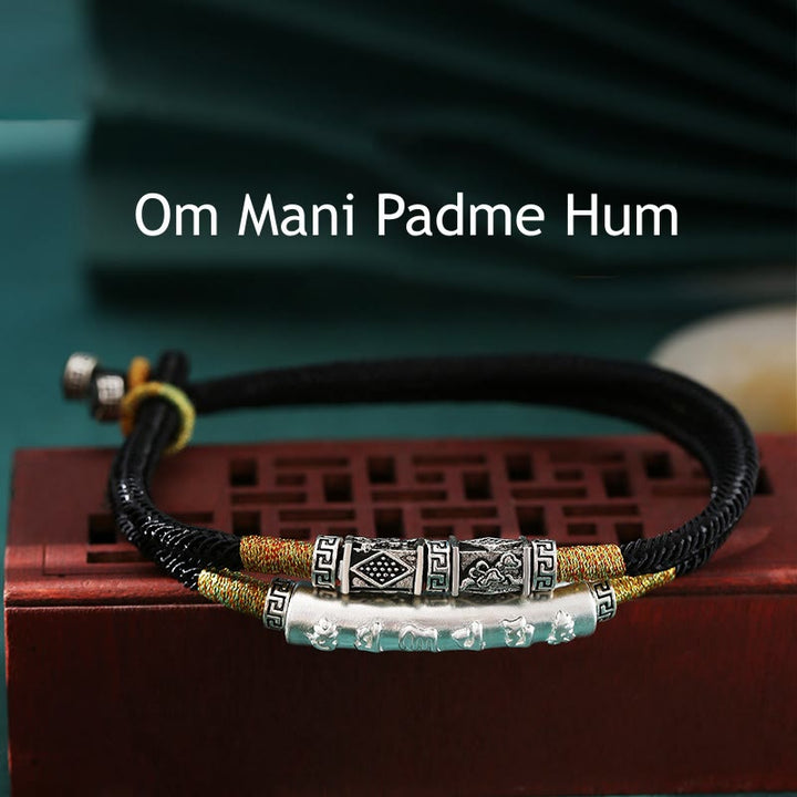 Bracelet tressé fait main en argent sterling 999 avec Buddha Stones Om Mani Padme Hum Peace