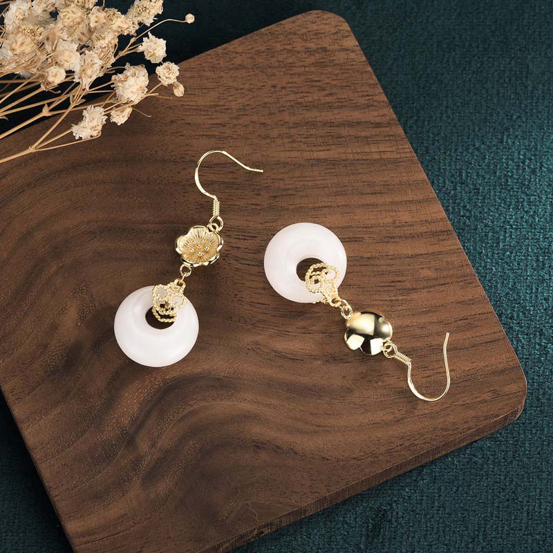 Boucles d'oreilles pendantes Feng Shui en jade blanc