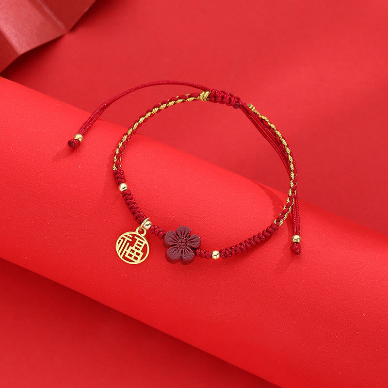 Bracelet tressé Buddha Stones et fleur de cinabre, bénédiction du personnage Fu