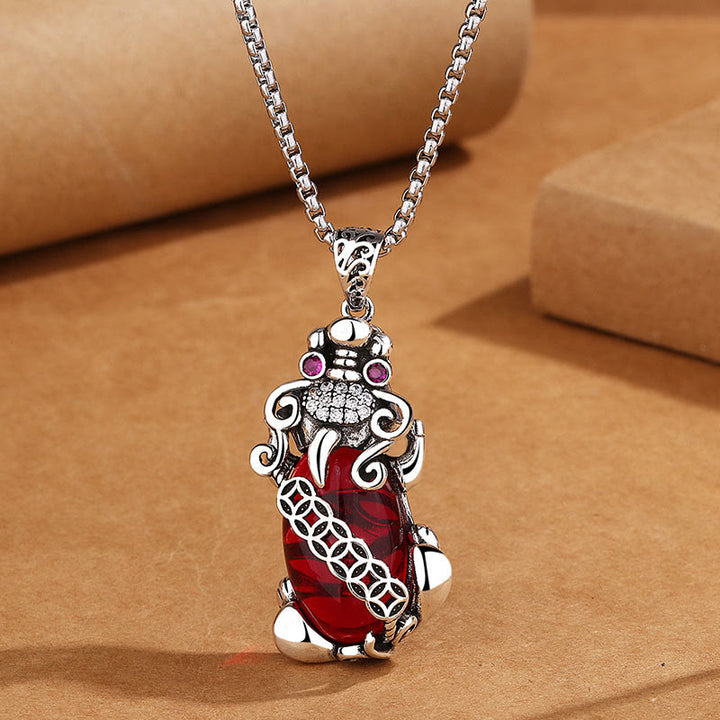 Collier pendentif en cuivre avec Buddha Stones PiXiu Grenat et pièce de monnaie en cuivre - PiXiu&Chain - image 1