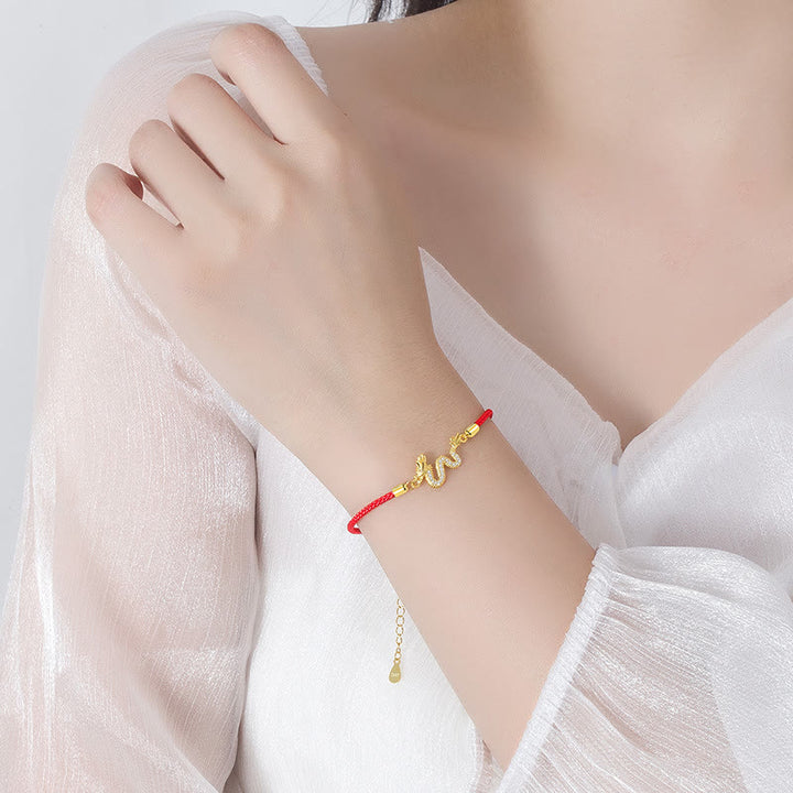 Bracelet en argent sterling 925 Buddha Stones Année du Dragon Bracelet porte-bonheur en corde rouge
