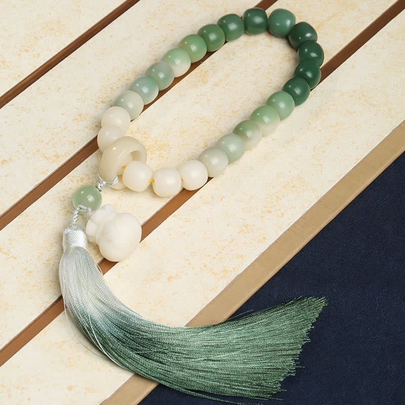 Buddha Stones Dégradé Naturel Graine de Bodhi Fortune Sac d'Argent Sagesse de Lotus Gland Poignet Mala