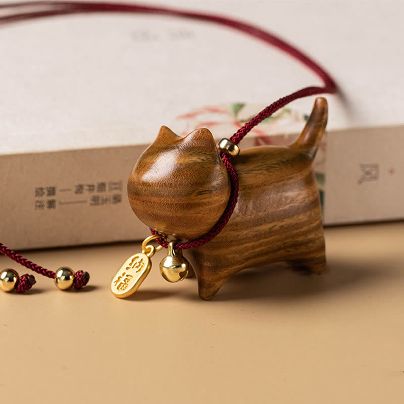 Buddha Stones d'ébène Bois de santal vert Chat porte-bonheur Fu Personnage Cloche de fortune porte-bonheur Décoration suspendue pour voiture - image 11