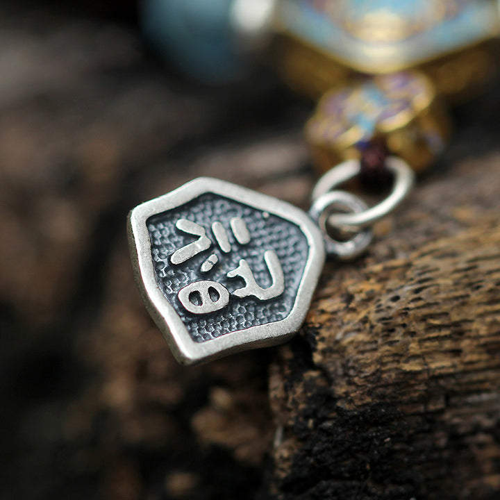 Bracelet de bénédiction en argent Buddha Stones 925 avec petites feuilles indiennes en bois de santal rouge et aigue-marine avec étoiles dorées