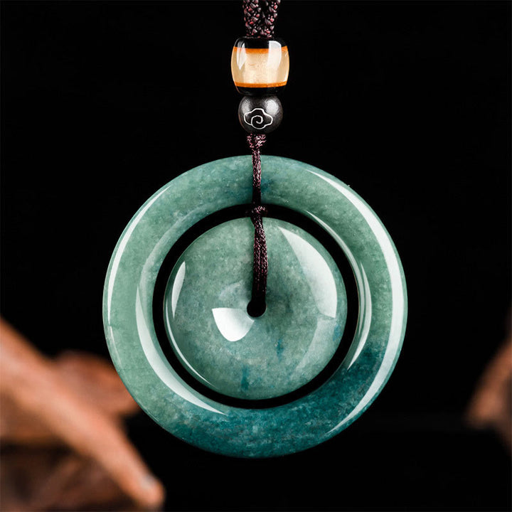 Collier pendentif en jade rond naturel Buddha Stones, boucle de paix, chance, prospérité
