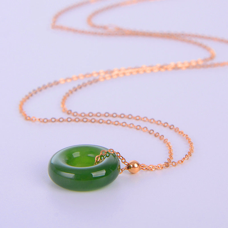 Collier pendentif rond en jade cyan de guérison en cuivre plaqué or 14 carats - image 8