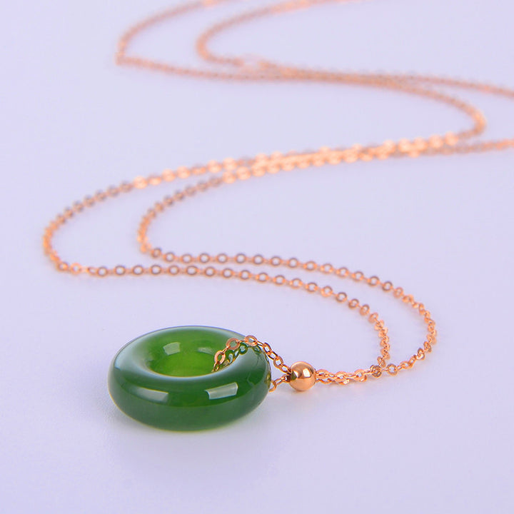 Collier pendentif rond en jade cyan de guérison en cuivre plaqué or 14 carats - image 8