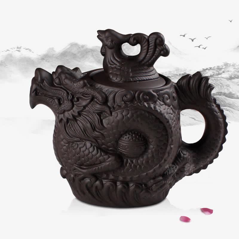 Théière en céramique vintage Dragon Phoenix