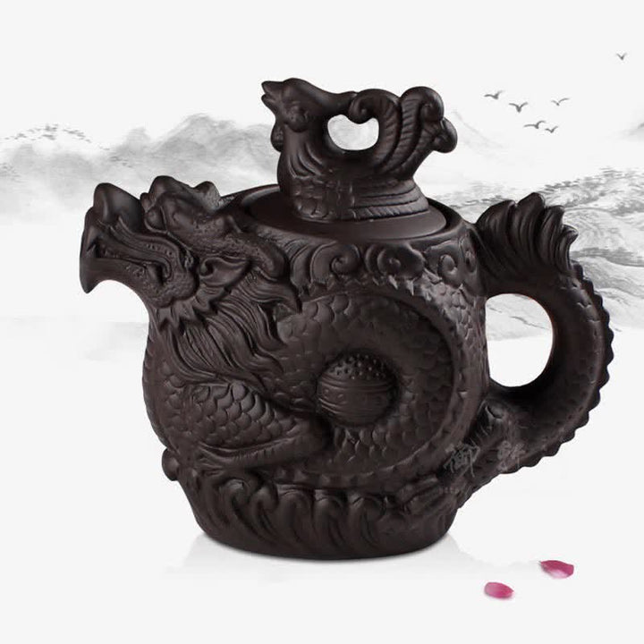 Théière en céramique vintage Dragon Phoenix