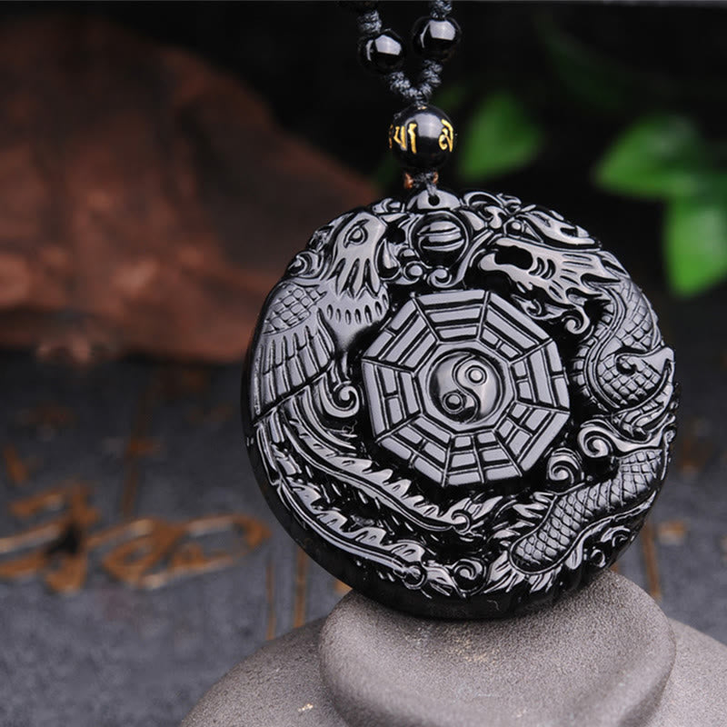 Collier avec pendentif en obsidienne, dragon, phénix , Buddha Stones Bagua - image 9