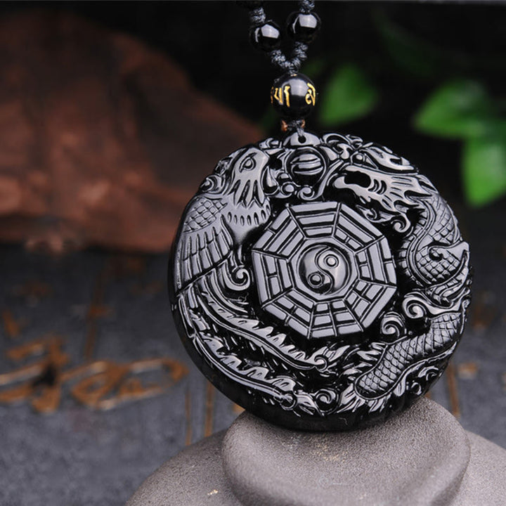 Collier avec pendentif en obsidienne, dragon, phénix , Buddha Stones Bagua - image 9