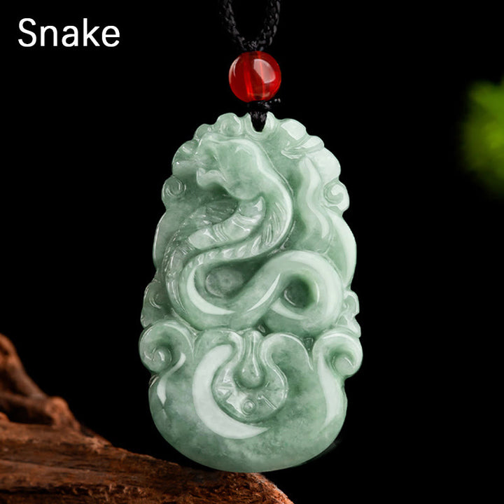Collier pendentif en jade vert naturel avec Buddha Stones et 12 signes du zodiaque chinois
