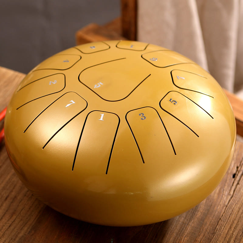 Buddha Stones Steel Tongue Drum Kit de batterie de yoga de méditation de pleine conscience de guérison sonore 11 notes 8 pouces - Jaune - image 9