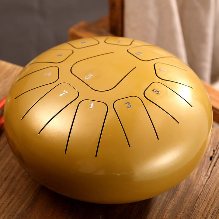 Buddha Stones Steel Tongue Drum Kit de batterie de yoga de méditation de pleine conscience de guérison sonore 11 notes 8 pouces - Jaune - image 9