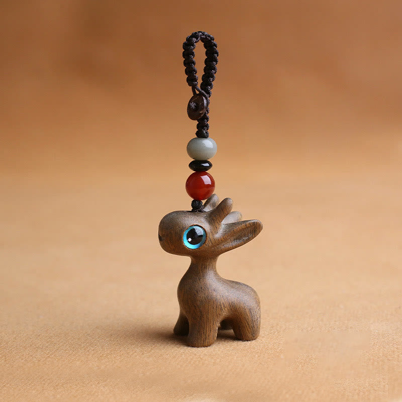 Buddha Stones de santal Petite feuille Bois de santal rouge Bois d'ébène Bois de santal vert Porte-bonheur Mini cerf sculpté Protection Porte-clés Décoration à suspendre pour téléphone