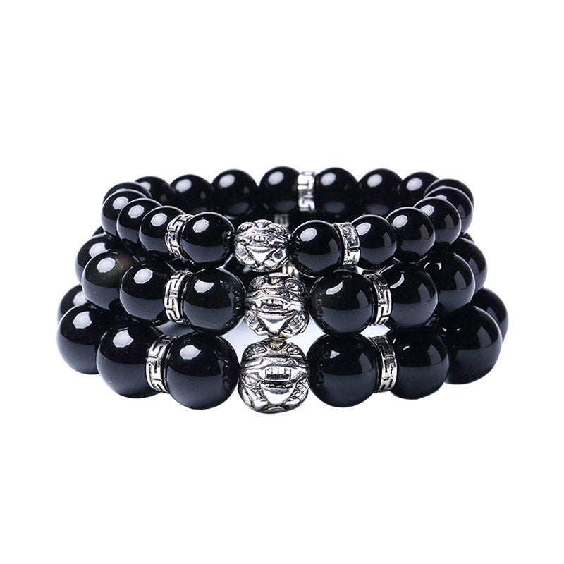 Bracelet Feng Shui en obsidienne arc-en-ciel naturelle PiXiu