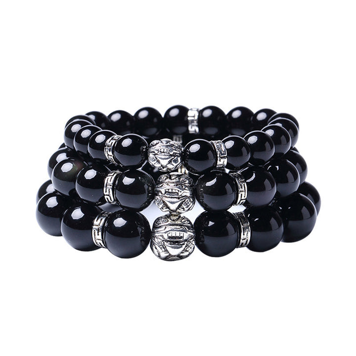 Bracelet Feng Shui en obsidienne arc-en-ciel naturelle PiXiu