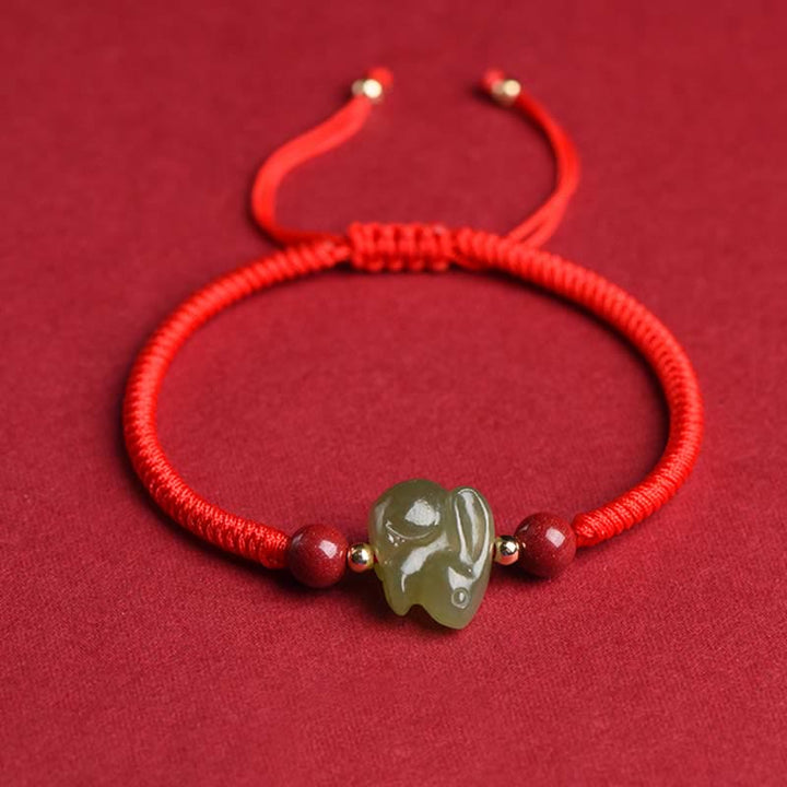 Bracelet en fil d'abondance en perles de cinabre et de jade Hetian Année du lapin