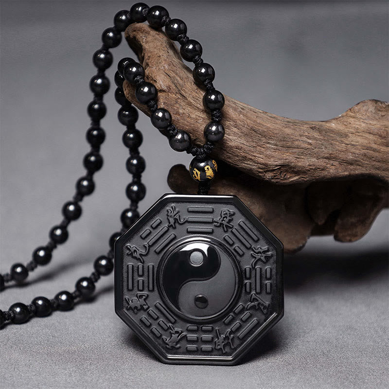 Collier pendentif Yin Yang en pierre d'obsidienne noire Buddha Stones - Obsidienne (Dimensions du pendentif : 48 x 48 mm) - image 0