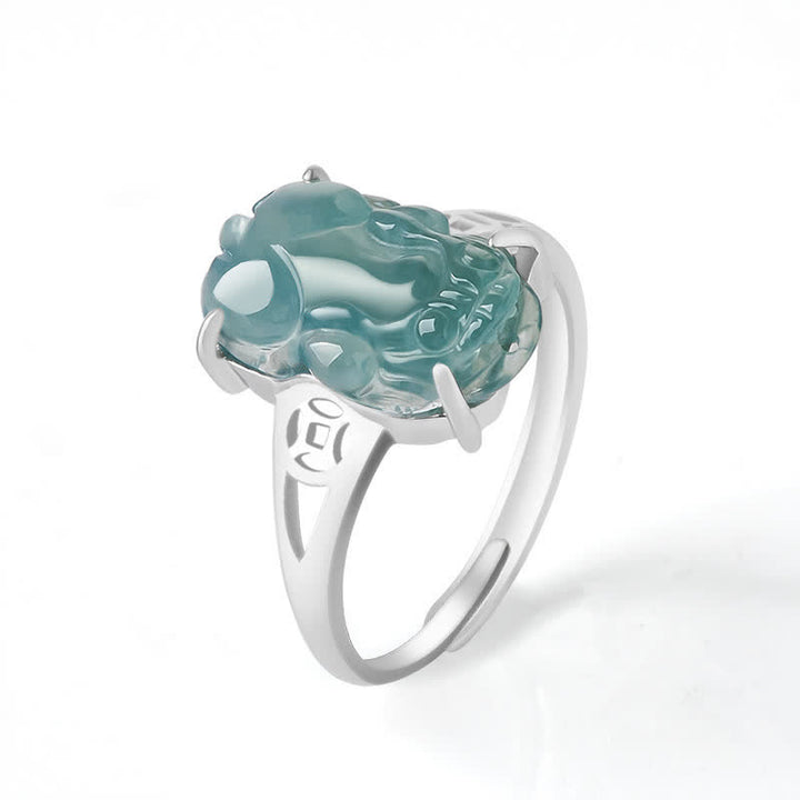 Bague porte-bonheur en jade PiXiu Fengshui en argent sterling 925 Buddha Stones