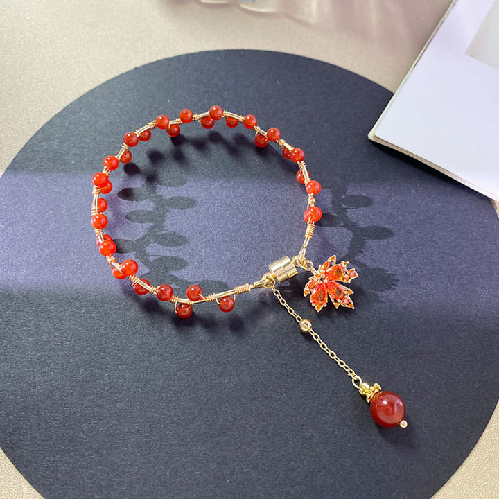 Bracelet porte-bonheur en forme de feuille d'érable rouge Buddha Stones