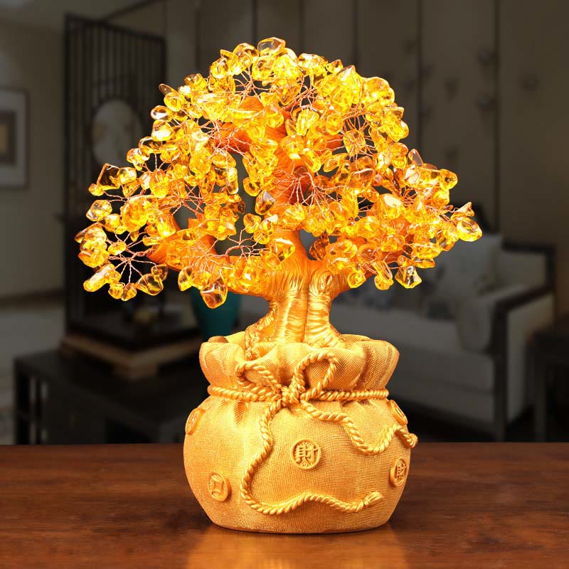 Buddha Stones Citrine naturelle Ornement de pierre précieuse pour arbre à argent - Feng Shui pour la prospérité