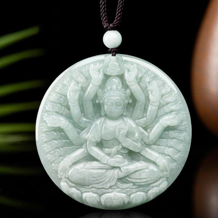 Collier pendentif en jade à mille mains Kwan Yin Avalokitesvara