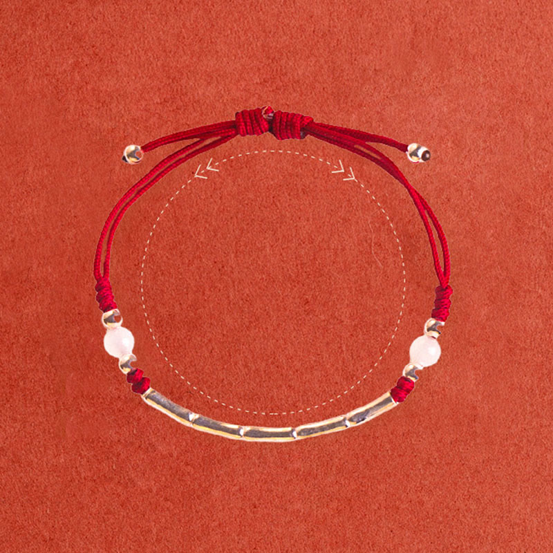 Bracelet tressé en argent sterling 925 avec perles d'agate blanche et d'agate rouge en bambou et pierres de Buddha Stones