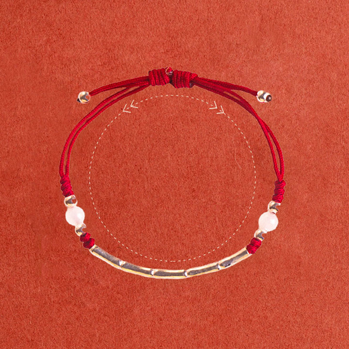 Bracelet tressé en argent sterling 925 avec perles d'agate blanche et d'agate rouge en bambou et pierres de Buddha Stones