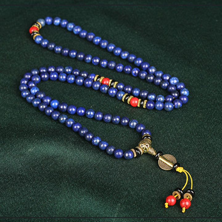 Bracelet tibétain mala en lapis-lazuli et Buddha Stones , porteur de positivité - image 1