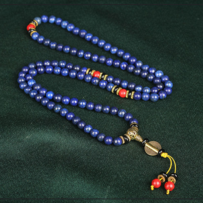 Bracelet Mala tibétain en Buddha Stones et lapis-lazuli