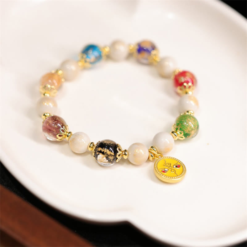Buddha Stones Tibétain Cinq Dieux de la Richesse Fortune Liuli Perles de Verre Encens Cendres Perles de Porcelaine Bracelet à Breloques