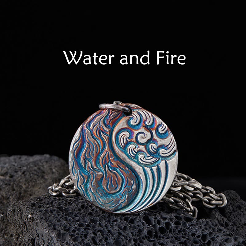 Collier pendentif équilibre Yin Yang eau et feu en argent sterling 990 avec Buddha Stones - Argent sterling 990 - image 1