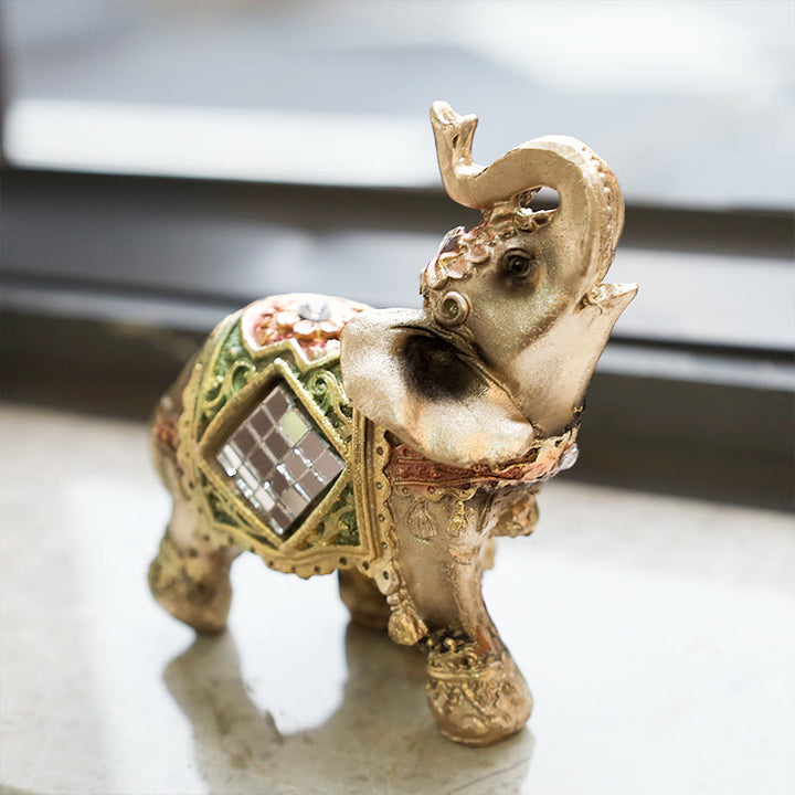 Statue d'éléphant vert Feng Shui porte-bonheur en Buddha Stones Sculpture Figurine de richesse Cadeau Décoration de la maison